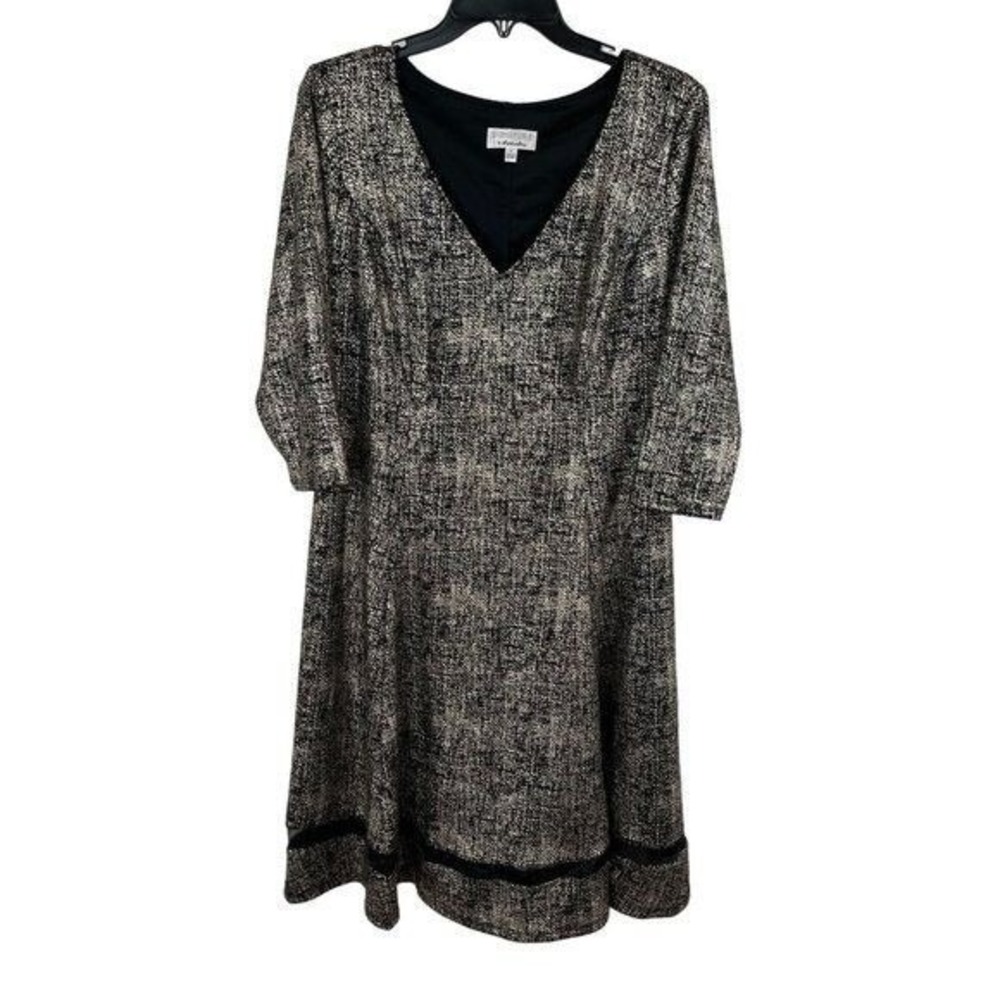 Signature by Robbie Bee Dress A-Line Women 1X Gold Black Metallic V-Neck NWT
